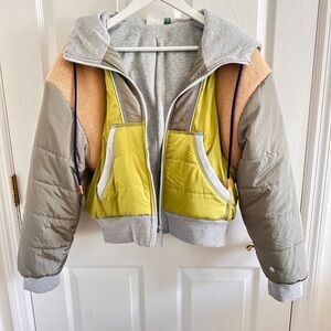 Colorblock Bomber Jacket in Yellow, Gray & Tan - Women
